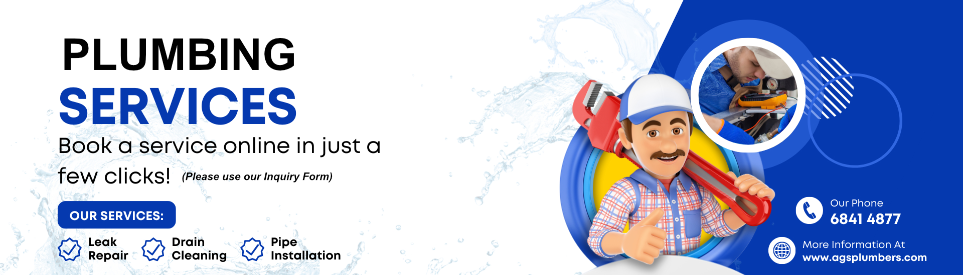 Blue and White Modern Plumbing Services Banner - 1